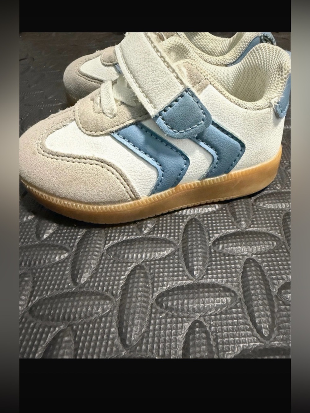 Toddler White and Light Blue Velcro Sneakers